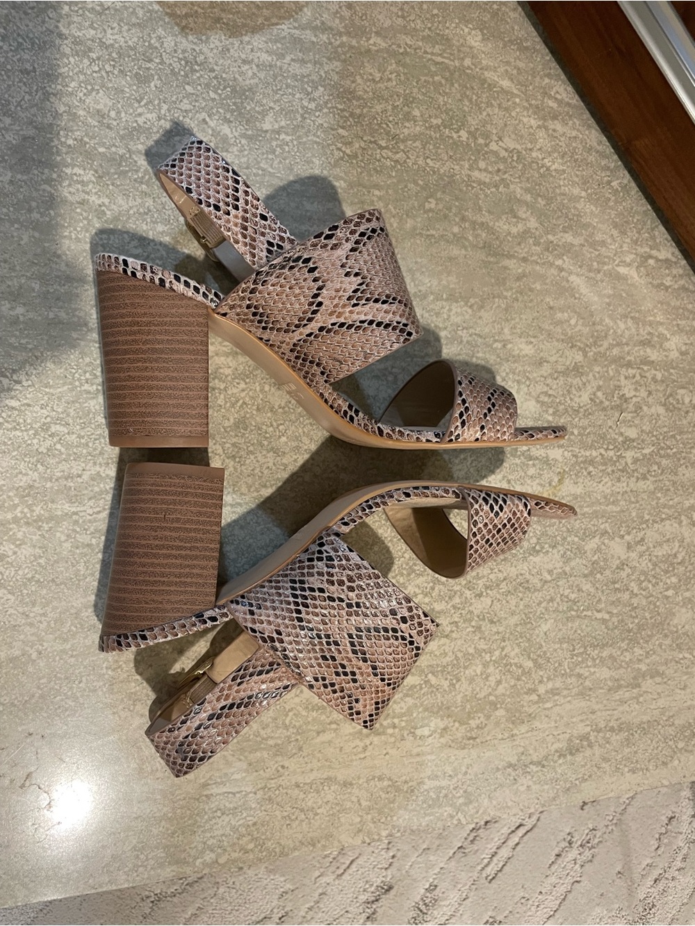 Primark Women’s Snake-Print Block Heel Sandals in Taupe
